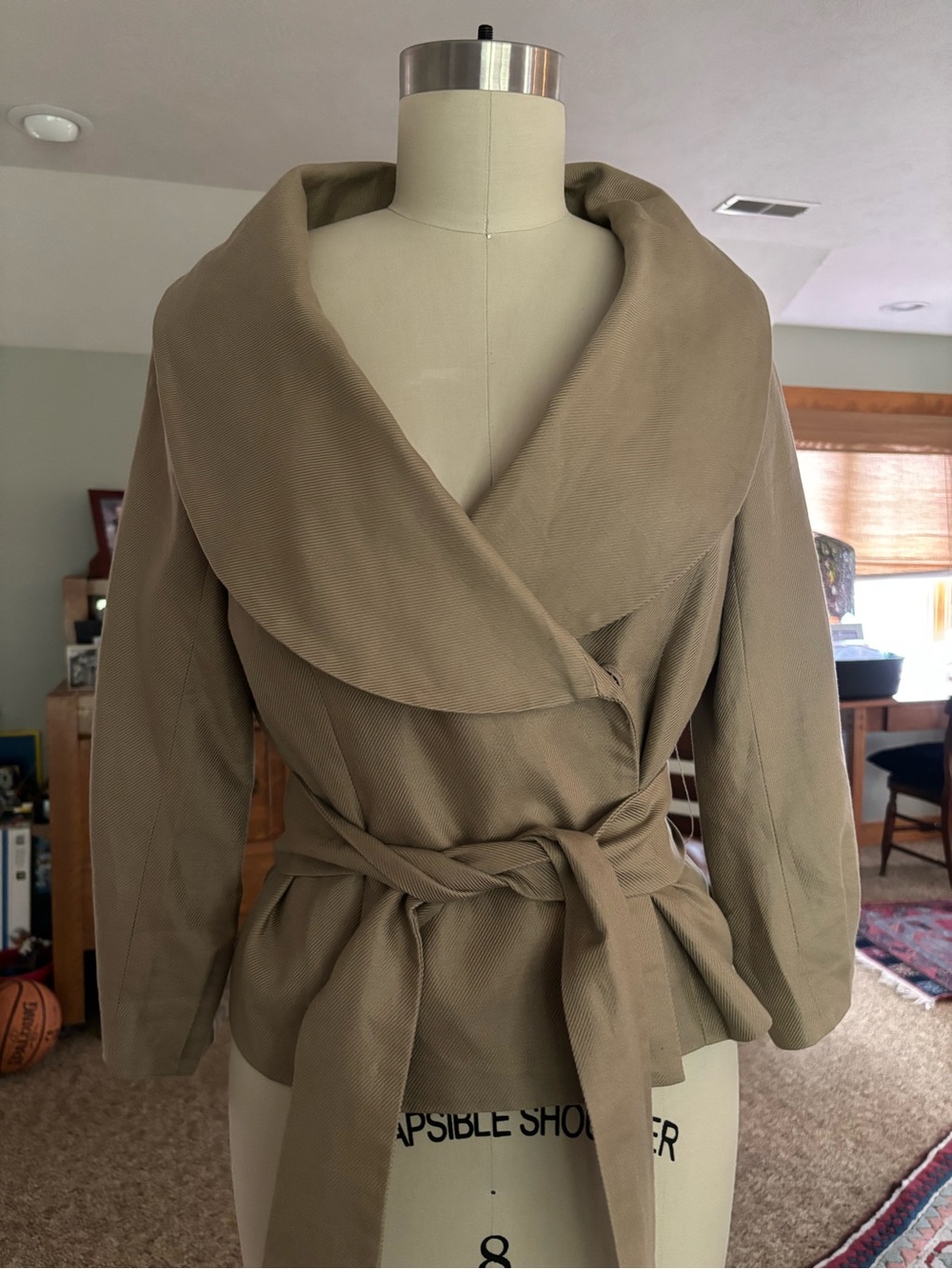 Spiegel Taupe Wrap Trench Coat with Shawl Collar
